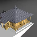Ancient Architectural Structure With Yellow Wooden Frame Black Tiled Roof Steps And Columns
