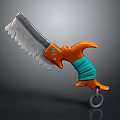 Serrated Blade Knife With Orange Handle Green Wrapped Grip And Metal Ring