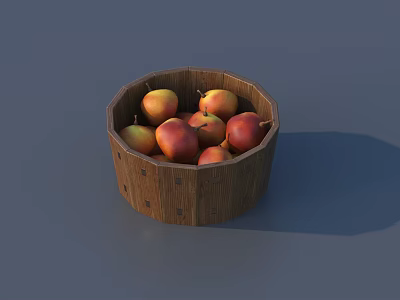 Fresh Ripe Red And Yellow Apples In Wooden Basket On Gray Background 3d model