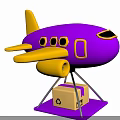 Purple and Yellow Airplane Model on Stand with Cardboard Box Recycle Symbol