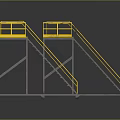 Industrial Mobile Platform Ladders With Yellow Railings And Metal Frames