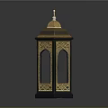 Decorative Octagonal Lantern With Golden Dome And Intricate Black Carvings