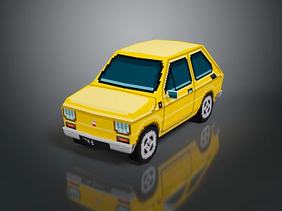 Yellow Pixel Art Small Car With Retro Design And Shiny Exterior 3d model