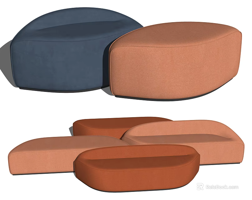 Modern Sofa Stools With Round Shapes And Multicolor Upholstery For Living Space 3d model 