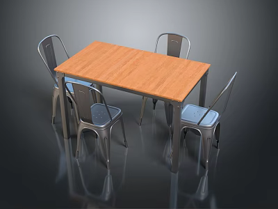 Modern Wooden Top Dining Table With Four Metal Chairs For Home Dining Area 3d model