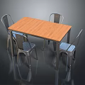 Modern Wooden Top Dining Table With Four Metal Chairs For Home Dining Area