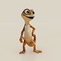 Playful Cartoon Lizard Figurine With Big Green Eyes Brown Beige Color Standing Pose