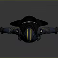 Futuristic Armored Character Standing In Dark Blue Armor With Yellow Accents And Cloak