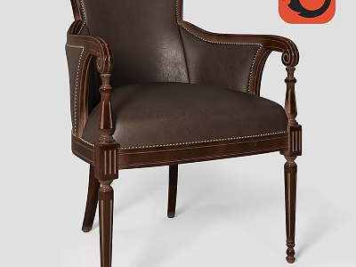 Classic Leather Accent Chair With Ornate Wooden Carved Armrests And Nailhead Trim 3d model