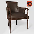 Classic Leather Accent Chair With Ornate Wooden Carved Armrests And Nailhead Trim