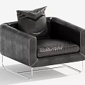 Black Single Sofa With Modern Design Velvet Upholstery Leather Seat And Metal Legs