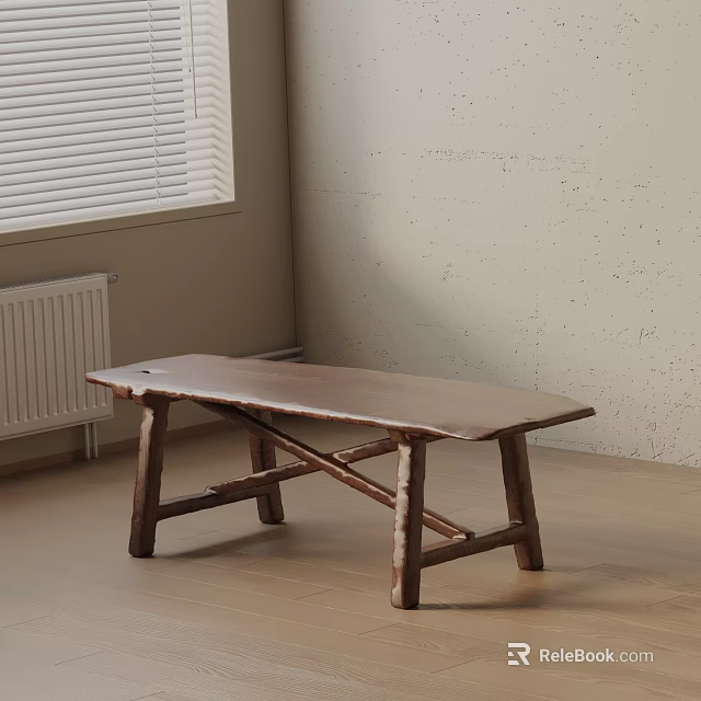 Natural Wooden Sofa Bench With Crossed Legs For Indoor Living Area 3d model 