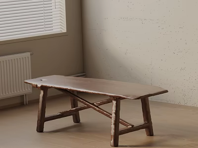 Natural Wooden Sofa Bench With Crossed Legs For Indoor Living Area 3d model