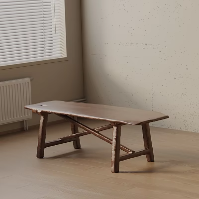 Natural Wooden Sofa Bench With Crossed Legs For Indoor Living Area 3d model