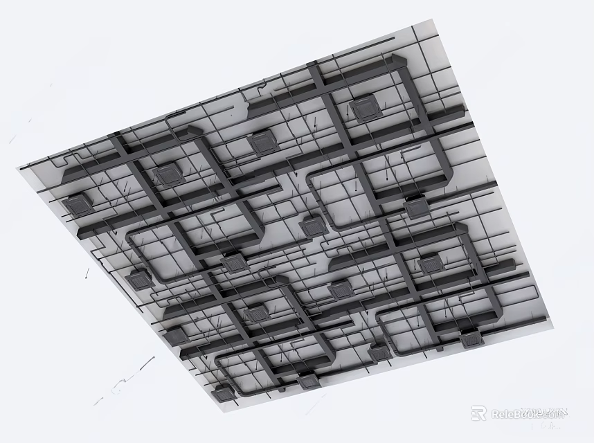 Industrial Pipe Grid Structure With Complex Network Layout And Architectural Design 3d model 