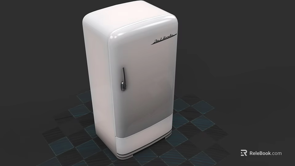 Vintage White Black Decker Refrigerator As Classic Kitchen Appliance With Checkered Floor 3d model 