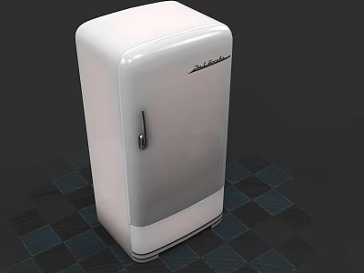 Vintage White Black Decker Refrigerator As Classic Kitchen Appliance With Checkered Floor 3d model