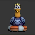 Game Movie Pelican Character With Yellow Hair Orange Beak Blue Feathers On Orange White Lifebuoy
