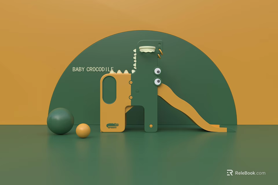 Baby Crocodile Themed Green Play Equipment With Slide And Colorful Balls 3d model 