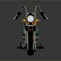 Orange Vintage Motorcycle Featuring Silver Frame Black Leather Seat Round Headlight and Green Rolled Bag