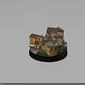 Miniature Architectural Model With Traditional Houses Courtyard Green Plants Awnings And Terraces