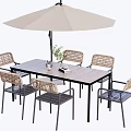 Serene Garden Landscape With Outdoor Dining Table Rattan Chairs And Umbrella