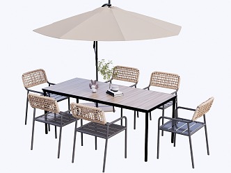 Outdoor sun umbrella table and chairs 3d model