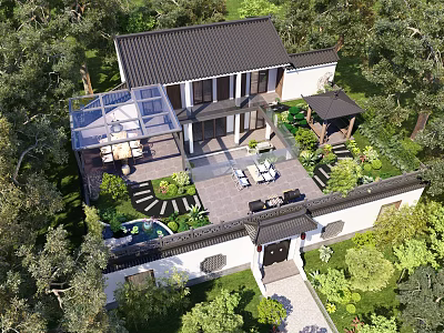 Luxurious Detached Villa With Landscaped Garden Outdoor Terrace And Tree Surrounded Greenery 3d model