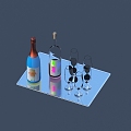 Wine Glass Wine Bottle Tray 3D Model 2018 3d model