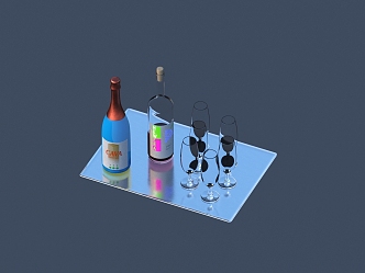 Wine Glass Wine Bottle Tray 3D Model 2018 3d model