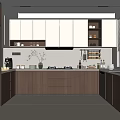 Modern Kitchen Interior With Brown White Cabinets Stainless Steel Refrigerator And Countertop Appliances