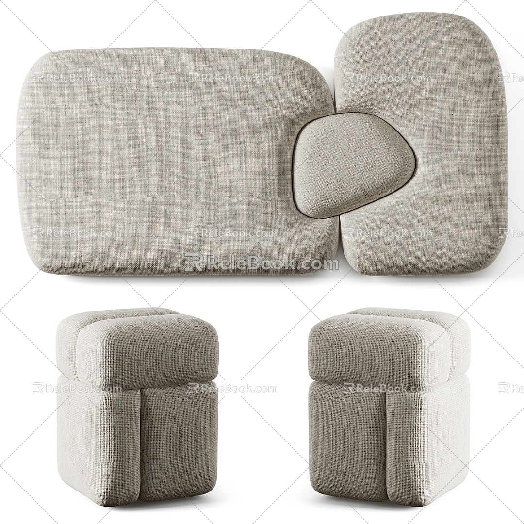 Modern Sofa Stool Fabric Stool 3d model