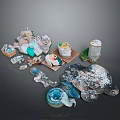 Polluted Landscape with Garbage Plastic Bags Cans Bottles and Turtle Sculpture Made of Trash