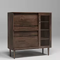 Dark Brown Wooden Sideboard With Drawers Cabinet Door And Open Shelves