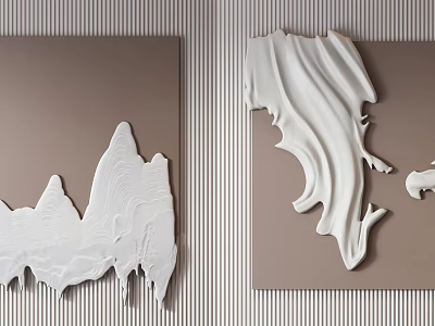 Modern Abstract Wall Art Decor With White 3D Mountain And Wave Shapes On Brown Background 3d model