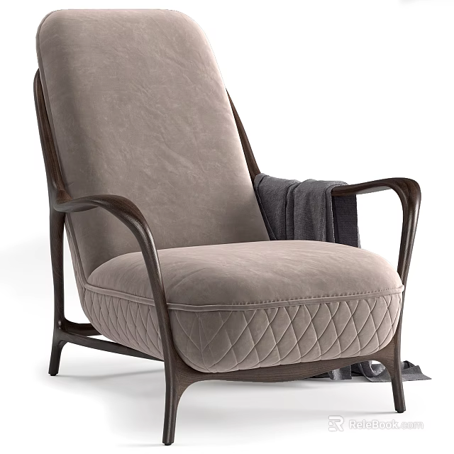 Comfortable Modern Single Sofa With Beige Fabric Wooden Armrests And Quilted Stitching 3d model 