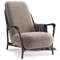 Comfortable Modern Single Sofa With Beige Fabric Wooden Armrests And Quilted Stitching
