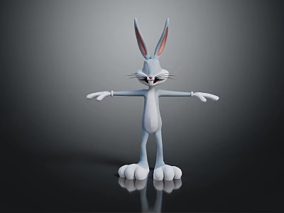 Cartoon Rabbit Character With Long Ears Outstretched Arms And White Body 3d model