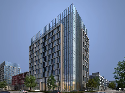 Modern High Rise Office Building With Glass Curtain Wall And Urban Surroundings 3d model