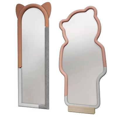 Two Unique Mirrors With Decorative Curved Frame And Rose Gold Border Design 3d model