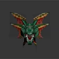 Long Decorative Dragon Sculpture With Green Body Red Spikes And Detailed Scales Design