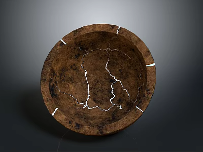Circular Brown Sculpture Carving With Cracked Texture And White Edge Lines 3d model