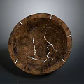 Circular Brown Sculpture Carving With Cracked Texture And White Edge Lines 3d model