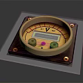 Vintage Gauge With Golden Frame Square Base Two Knobs And Digital Display Showing V km/h
