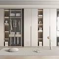 Modern Wardrobe Design with Glass Wooden Doors Built-in Shelves Layered Storage and LED Lighting