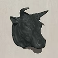 Sculptural Dark Green Bull Head Animal Wall Decor Hanging on White Wall