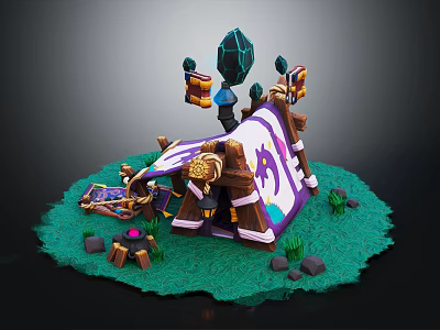 Colorful Decorative Tent With Blue Crystal Top Green Grass And Small Stone Decorations 3d model