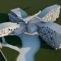 Modern School Building With Unique Geometric Structure Honeycomb Design And Green Lawn Water Channel