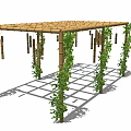Wooden Pergola with Lattice Top Green Vines and Hanging Decorations