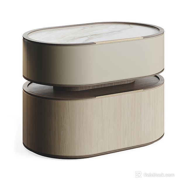Elegant Modern Nightstand Design With Round Marble Top And Wooden Base 3d model 
